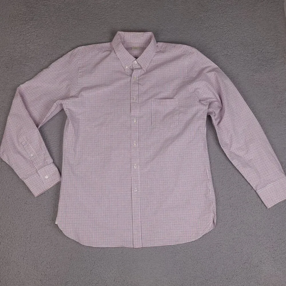 J Crew Shirt Mens XL White Blue Red Plaid 2 Ply‎ Cotton Button Down Long Sleeve